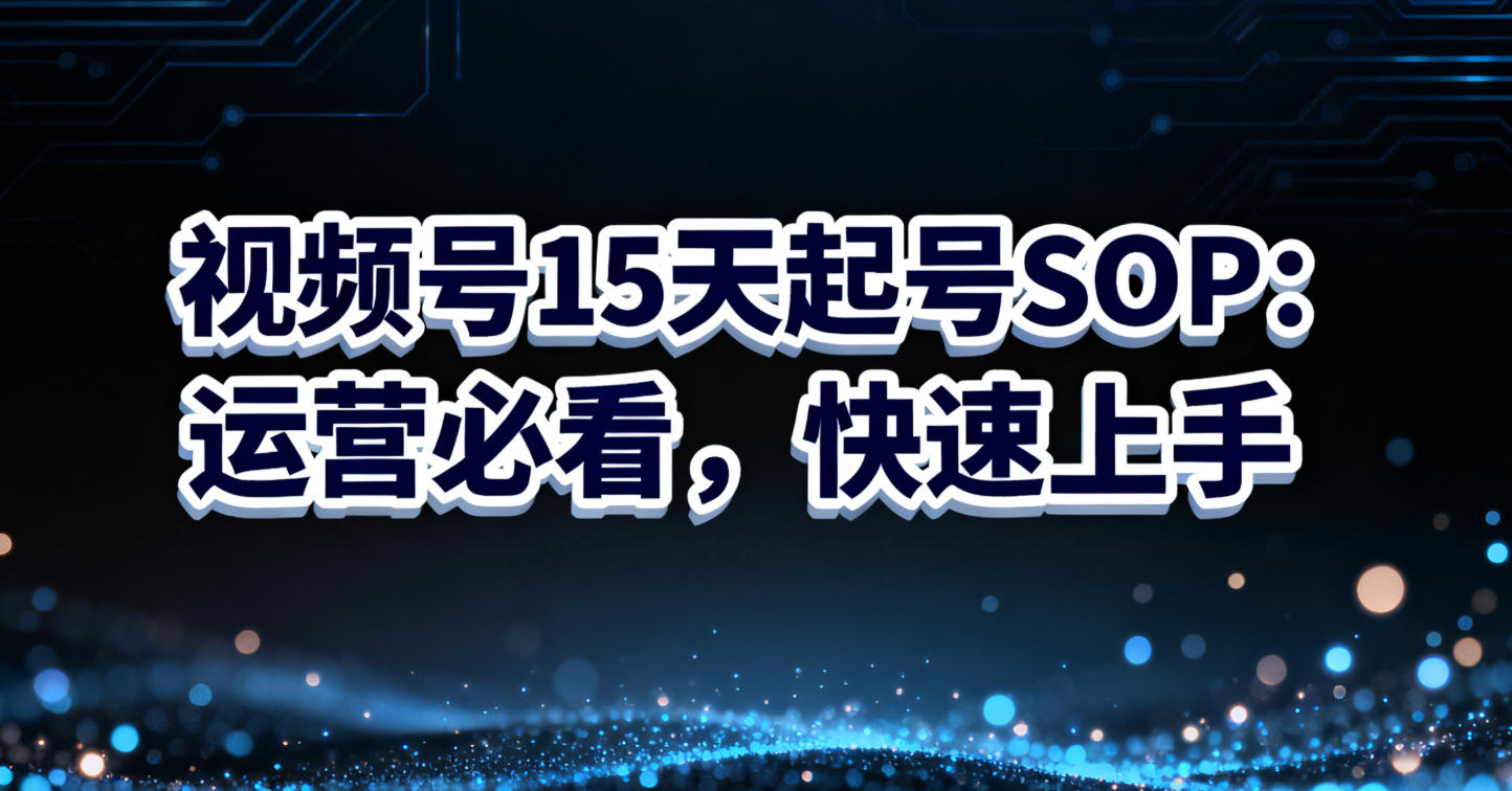 视频号15天起号SOP